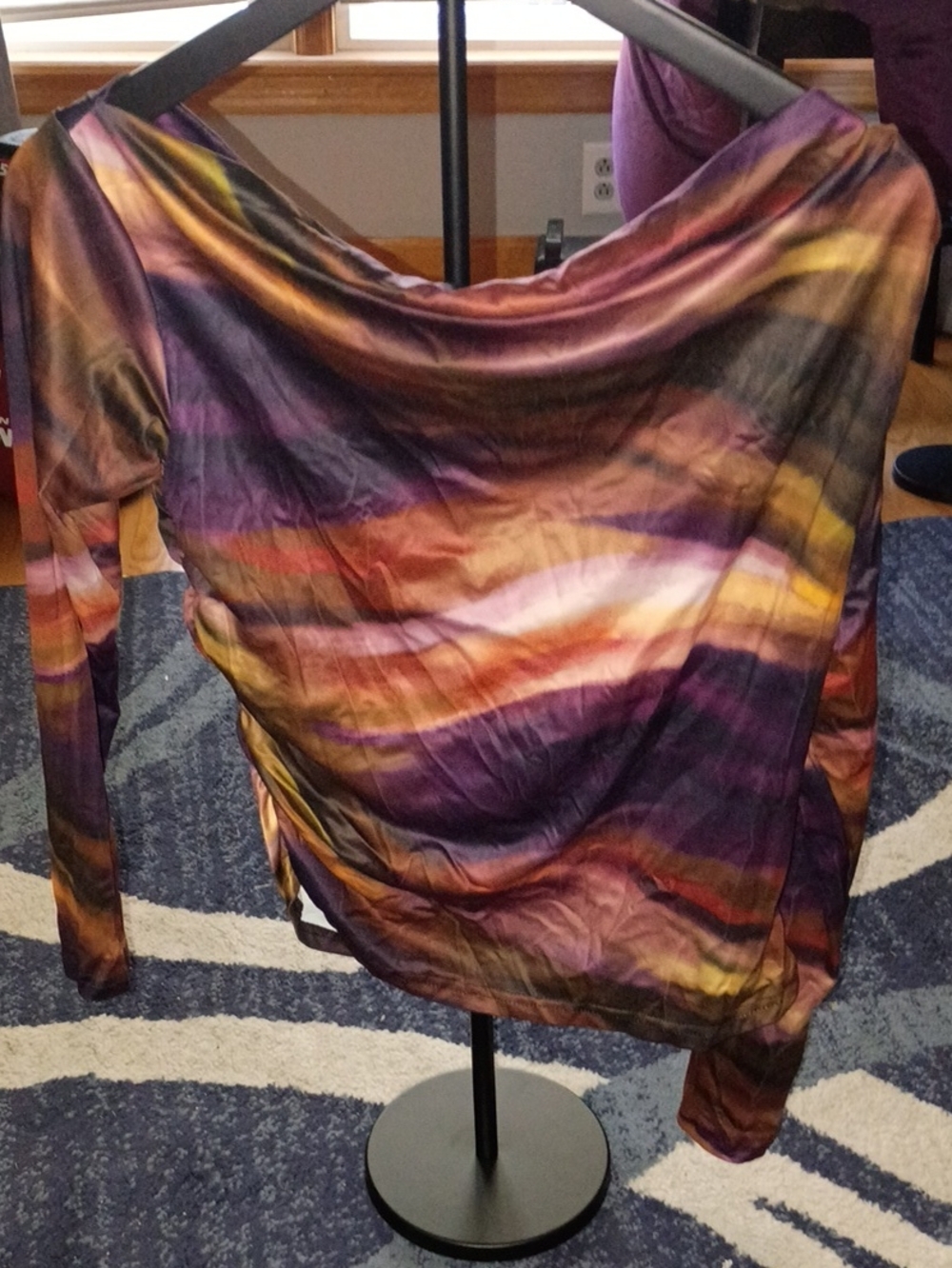 SHEIN Purple Multi-Color Draped Long Sleeve Top